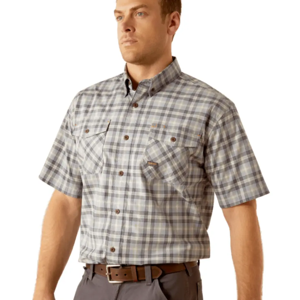 Ariat MNS Rebar Made Tough DuraStretch Work Shirt WILD DOVE 10058535