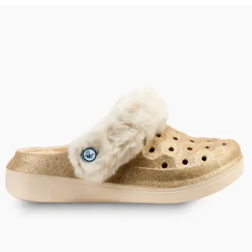 Joybees Kids Varsity Lined Clog Trendsetter Gold Glitter/Natural